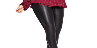 City Chic Women's Plus Size Stud Embellished Surplice Top Red Size 18W