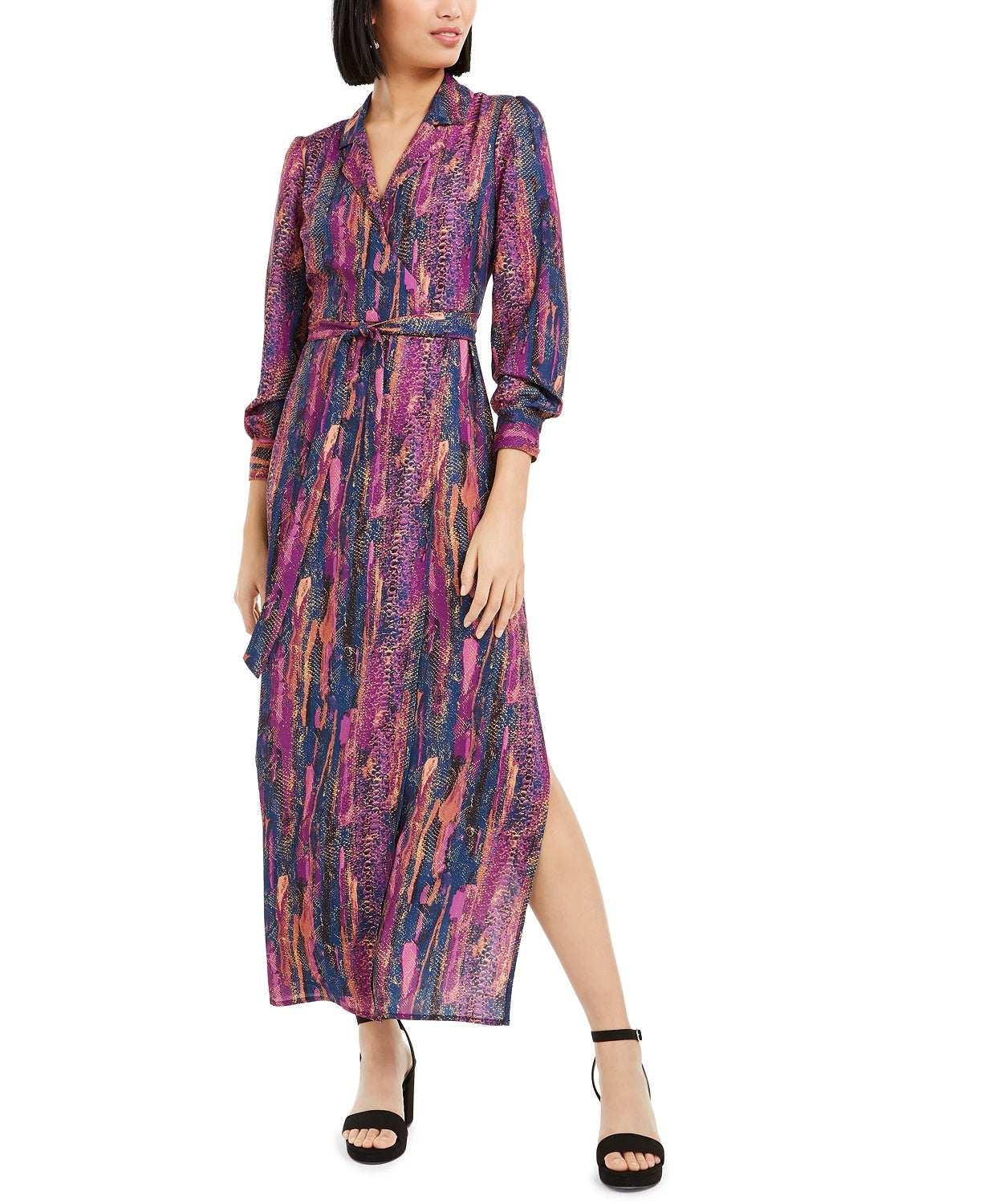 Bar III Women's Snake Print Wrap Maxi Dress Pink Size Medium