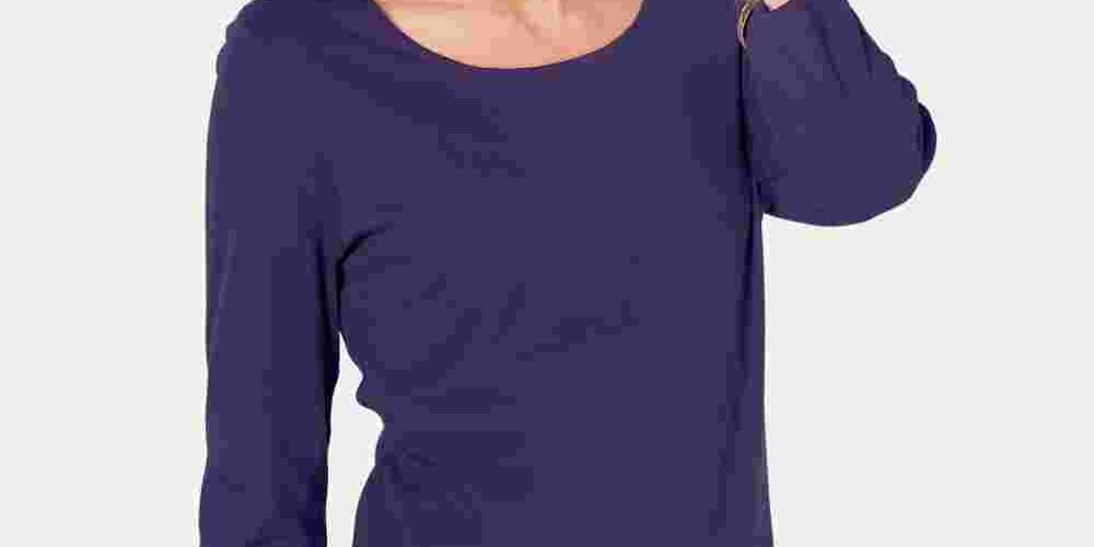 Karen Scott Women's Cotton 3/4 Sleeve Top Purple Size XX-Large
