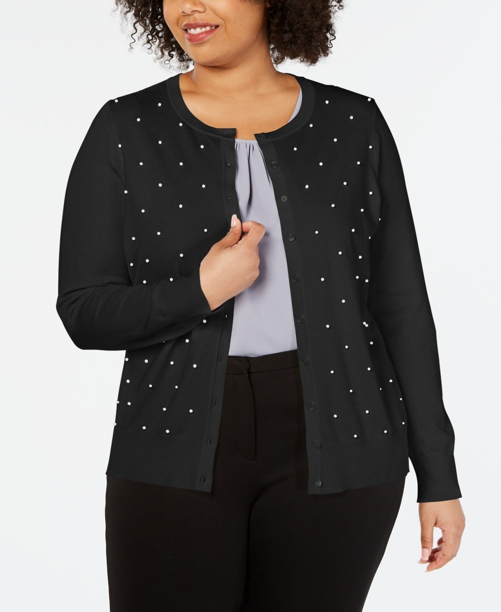 Charter Club Women's Plus Faux Pearl Studded Cardigan Black Size 1X