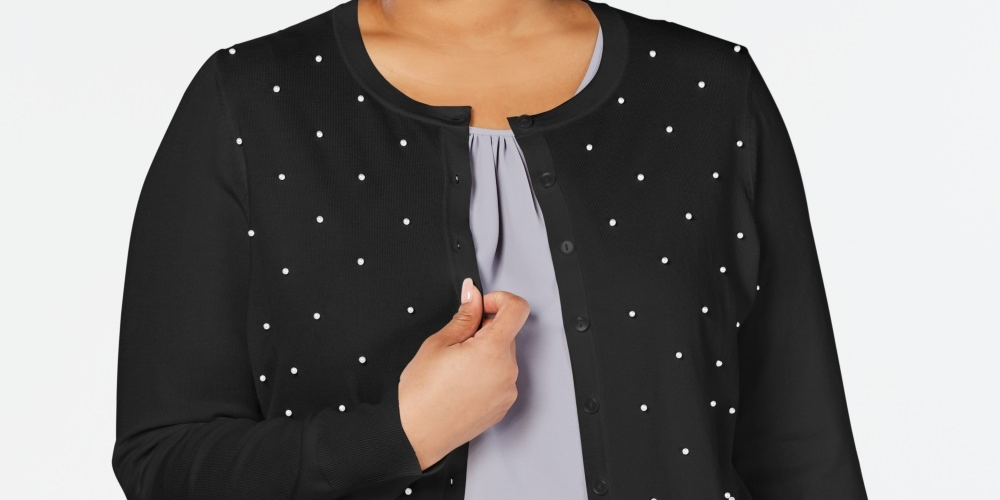 Charter Club Women's Plus Faux Pearl Studded Cardigan Black Size 1X