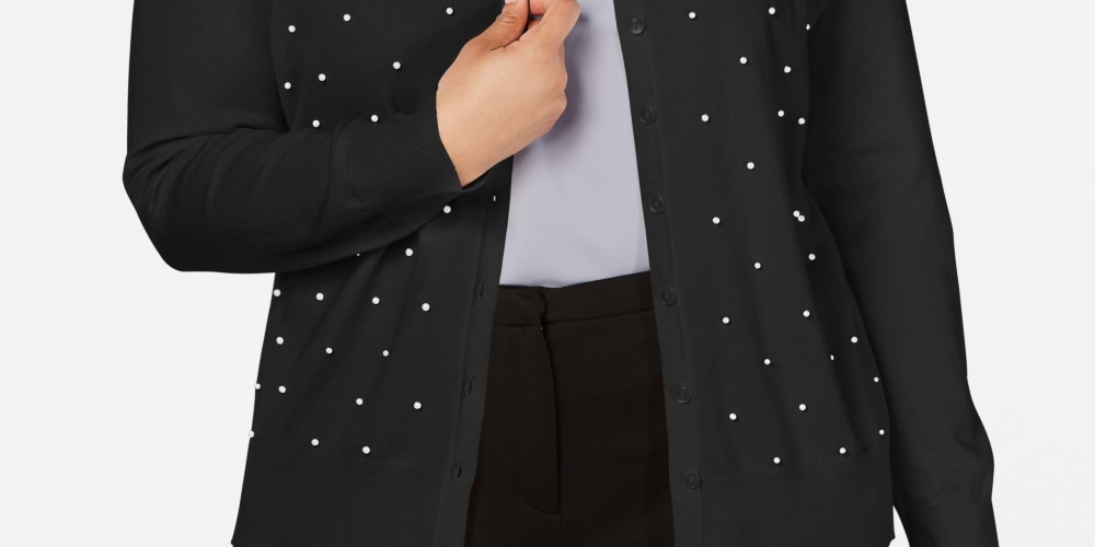 Charter Club Women's Plus Faux Pearl Studded Cardigan Black Size 1X