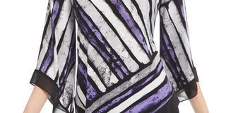 Alfani Women's Printed Pointed Hem Top Purple Size Petite Small