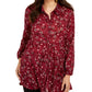 Style & Co Women's Floral Print Tiered Shirt Red Size PM