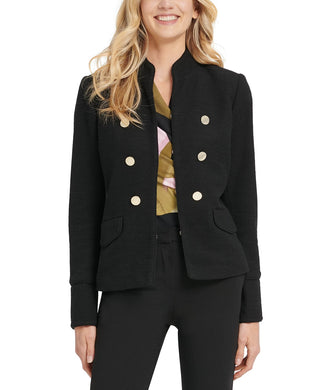 DKNY Women's Stand Collar Double Breasted Military Jacket Black Size 6