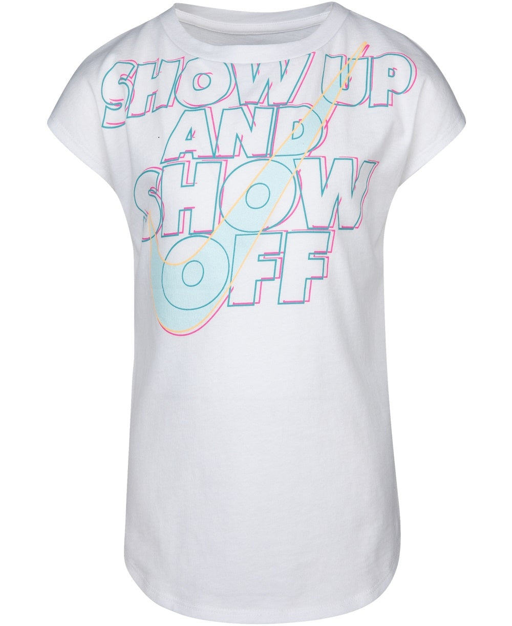 Nike Little Girl's Show Up & Show Off Logo T-Shirt White Size 5