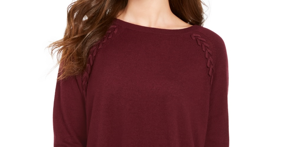 Style & Co Women's Petite Lace-Up Chevron-Trim Sweater Purple Size Petite X-Large