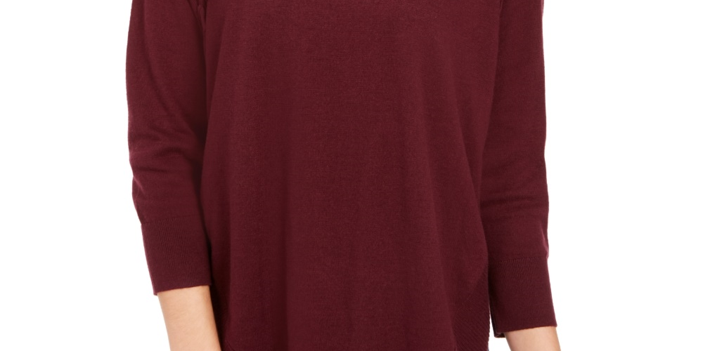 Style & Co Women's Petite Lace-Up Chevron-Trim Sweater Purple Size Petite X-Large