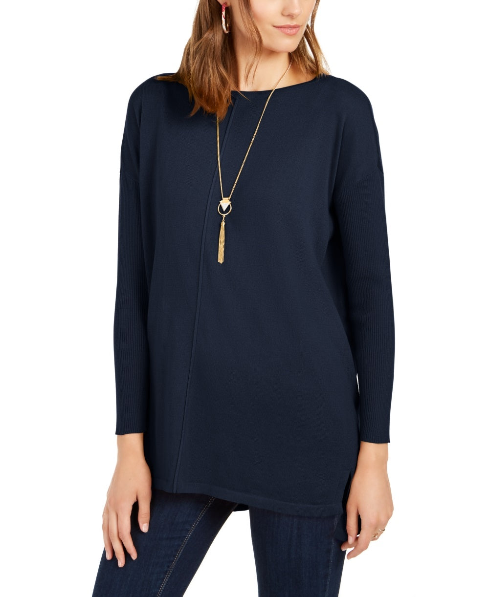 Style & Co Women's Seam Front Tunic Sweater Blue Size PP