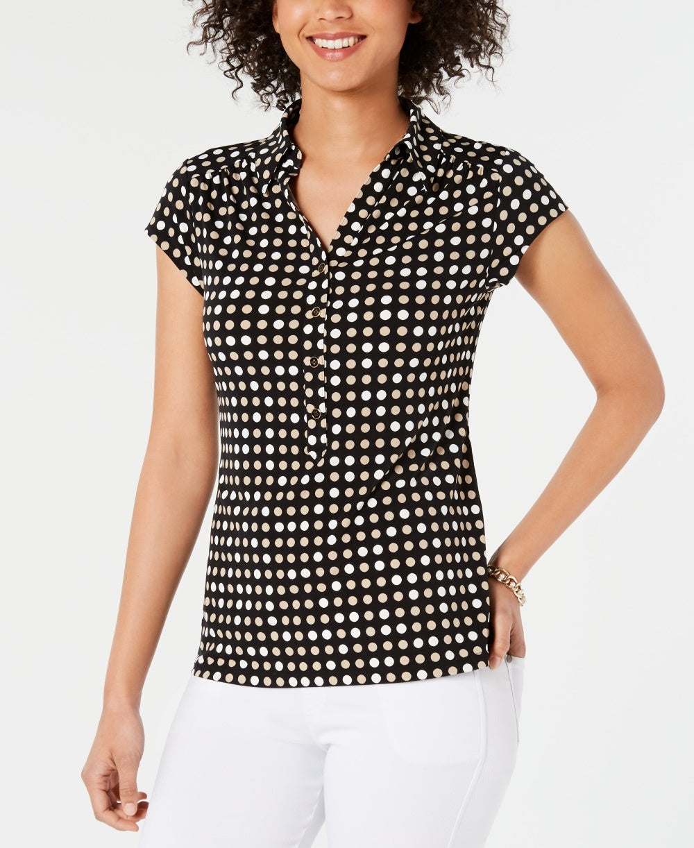 Charter Club Women's Short Sleeve Printed Polo Top  Black Size X-Large