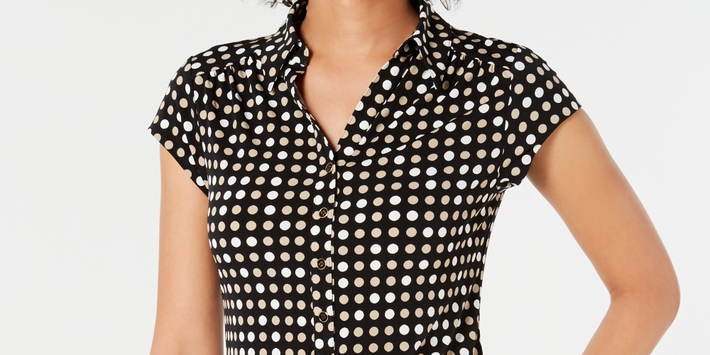 Charter Club Women's Short Sleeve Printed Polo Top  Black Size X-Large
