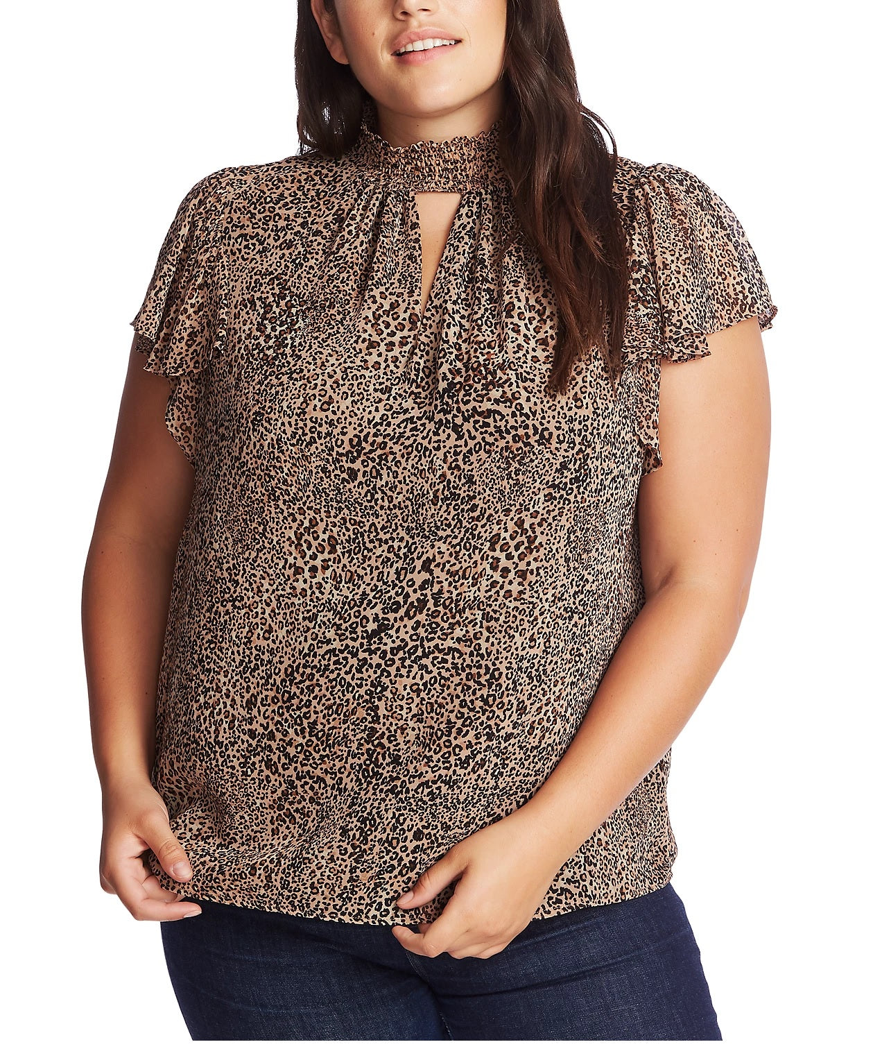 1.STATE Women's Animal Print Short Sleeve Halter Top Black Size 1X