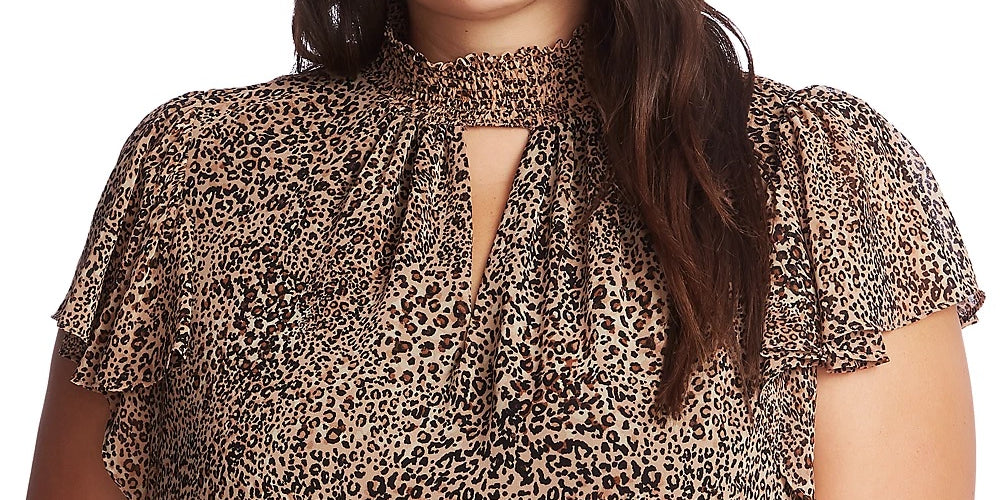 1.STATE Women's Animal Print Short Sleeve Halter Top Black Size 1X