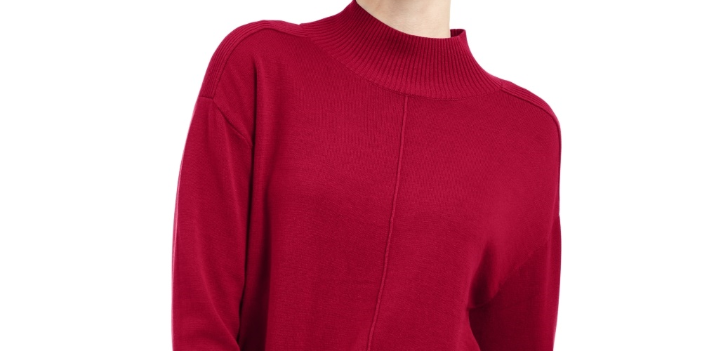 Karen Scott Women's Seam-Detail Cotton Mock-Neck Sweater Bright Red Size Small