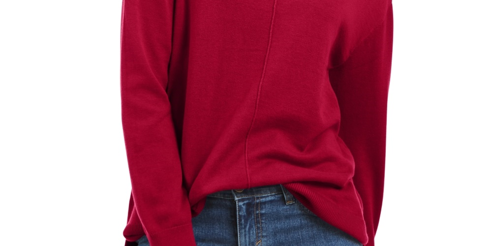Karen Scott Women's Seam-Detail Cotton Mock-Neck Sweater Bright Red Size Small