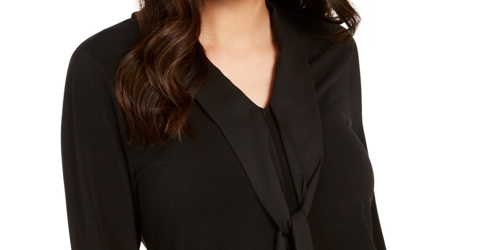 Charter Club Women's Tie Neck Top Black Size Small