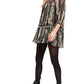 Free People Women's Printed 3/4 Sleeve Square Neck Tunic Top Black Size Small
