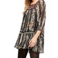 Free People Women's Printed 3/4 Sleeve Square Neck Tunic Top Black Size Small