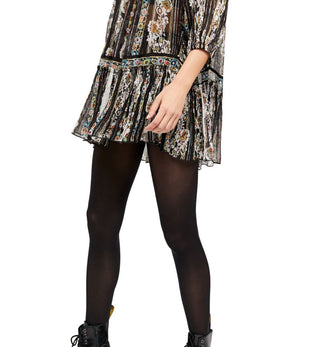 Free People Women's Printed 3/4 Sleeve Square Neck Tunic Top Black Size Small