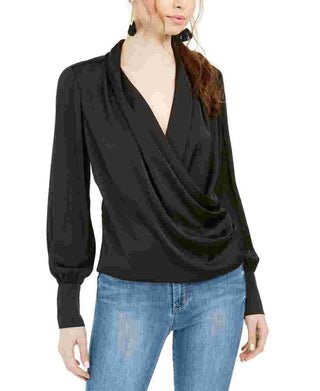 Band Of Gypsies Women's Draped Long Sleeve Button Cuff Top Black Size X-Large
