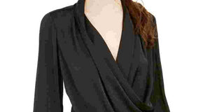 Band Of Gypsies Women's Draped Long Sleeve Button Cuff Top Black Size X-Large