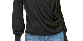 Band Of Gypsies Women's Draped Long Sleeve Button Cuff Top Black Size X-Large
