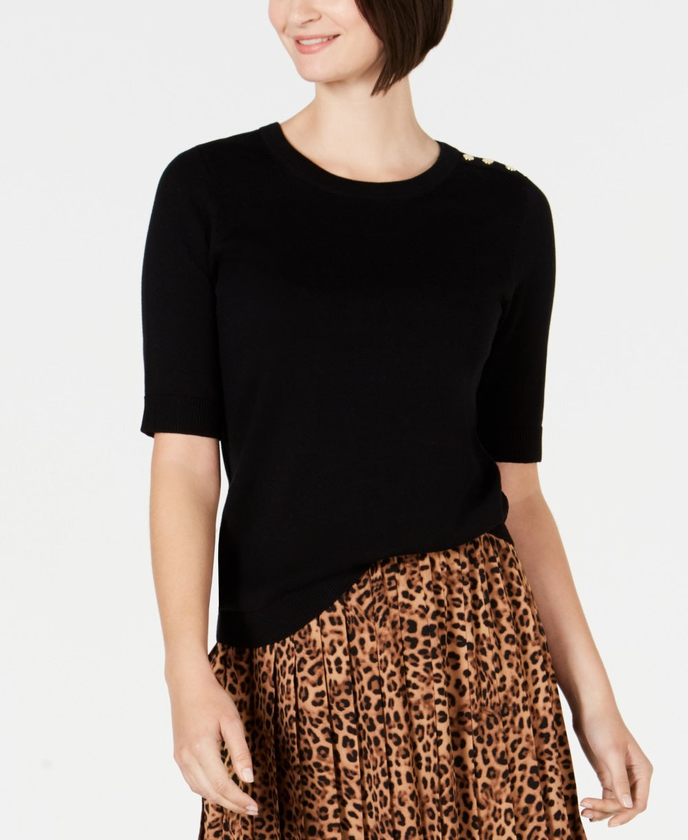 Charter Club Women's Button Shoulder Sweater Black Size Small