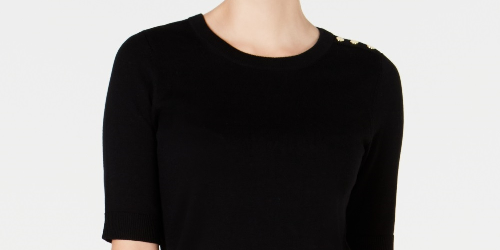 Charter Club Women's Button Shoulder Sweater Black Size Small