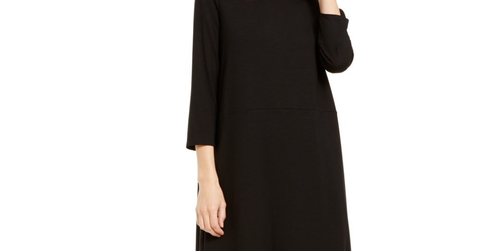 Eileen Fisher Women's Cowlneck Shift Dress Regular Black Size Small