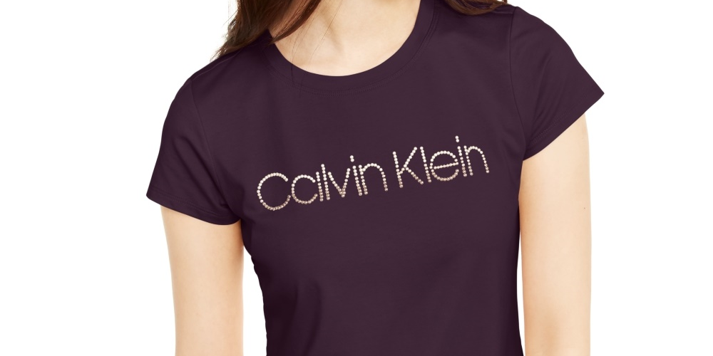 Calvin Klein Women's Studded-Logo T-Shirt Purple Size X-Large