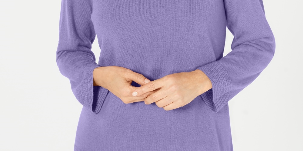 Karen Scott Women's Ribbed Printed Long Sleeve Crew Neck Blouse Top Purple Size Petite Small