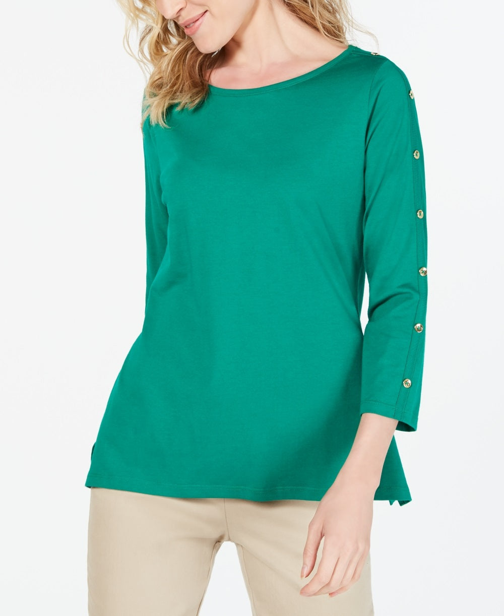 Charter Club Women's Supima Cotton Embellished Top Green Size Medium