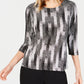 JM Collection Women's 3/4 Sleeve Novelty Printed Jacquard Top Black Size Small