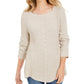 Style & Co Women's Textured Speckle Long Sleeve Jewel Neck T Shirt Sweater Beige Size PM