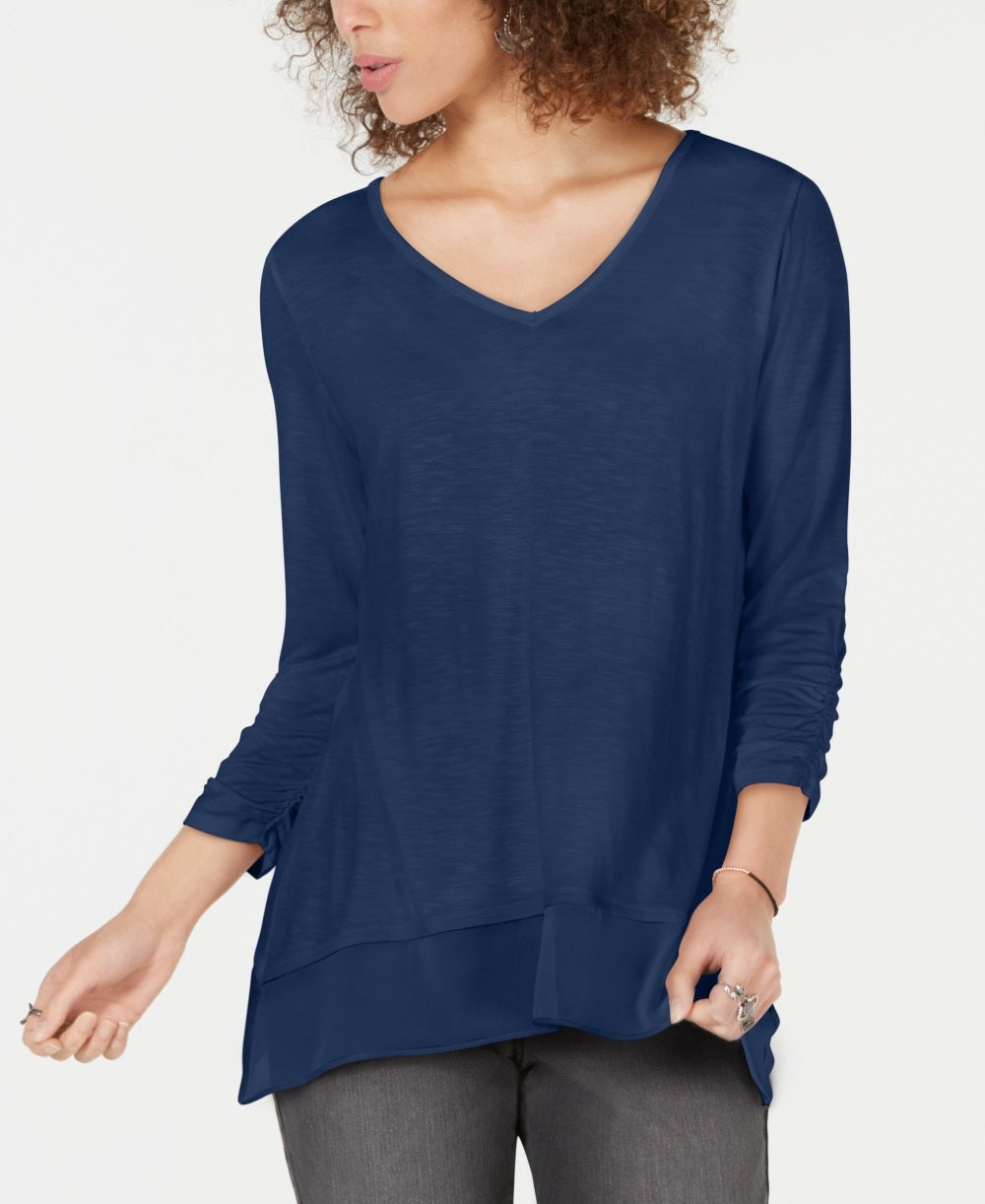 Style & Co Women's Chiffon Hem Top Blue Size PS