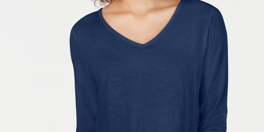 Style & Co Women's Chiffon Hem Top Blue Size PS