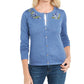 Karen Scott Women's Petite Floral-Embroidered Cardigan Blue PS