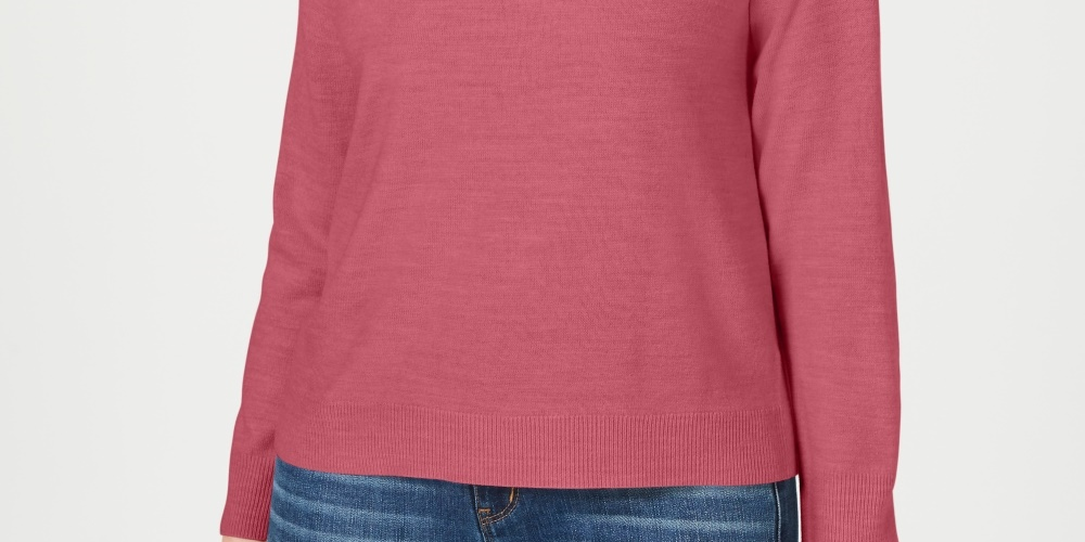 Karen Scott Women's Petite Mock-Neck Sweater  Pink Size Petite