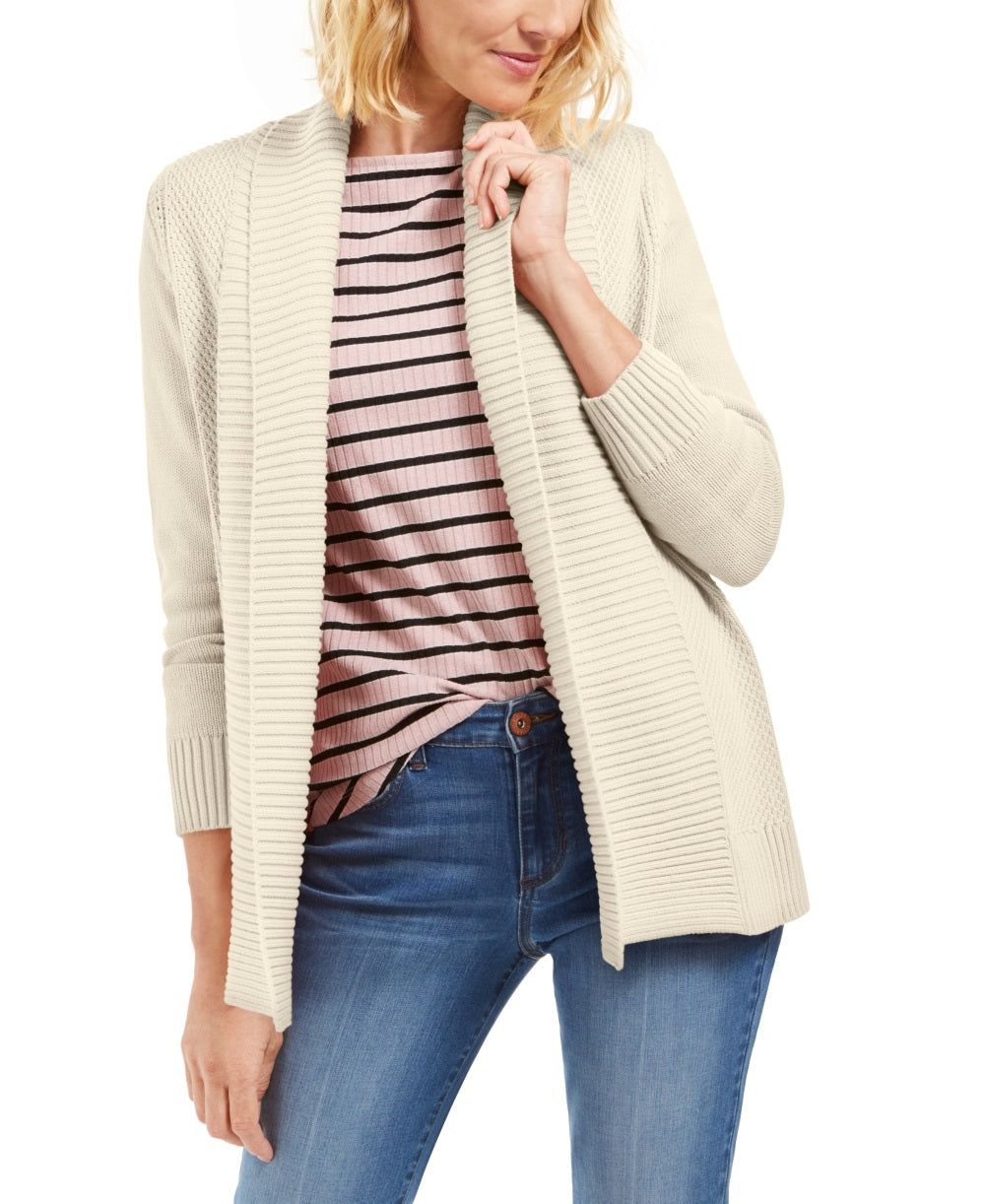 Charter Club Women's Shawl Collar Mixed Stitch Sweater Beige Size Petite X-Large
