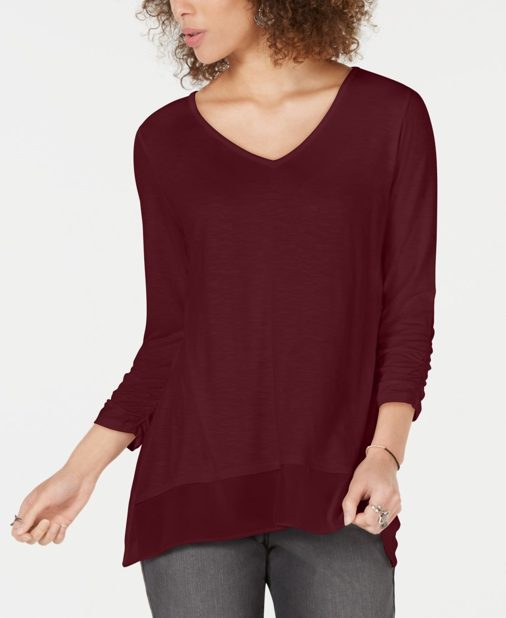 Style & Co Women's Chiffon Hem Top Red Size Petite Small