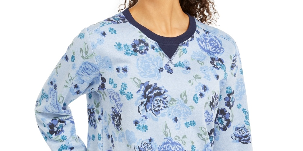 Karen Scott Women's Sport Key Garden Fleece Sweatshirt Blue Size X-Small