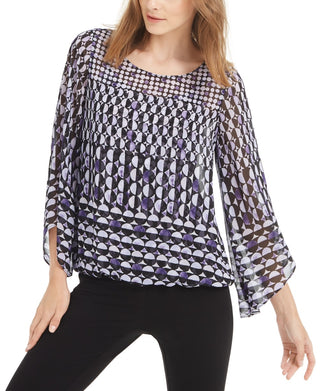 Alfani Women's Printed Angel Sleeve Top Purple Size Petite X-Large