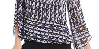 Alfani Women's Printed Angel Sleeve Top Purple Size Petite X-Large