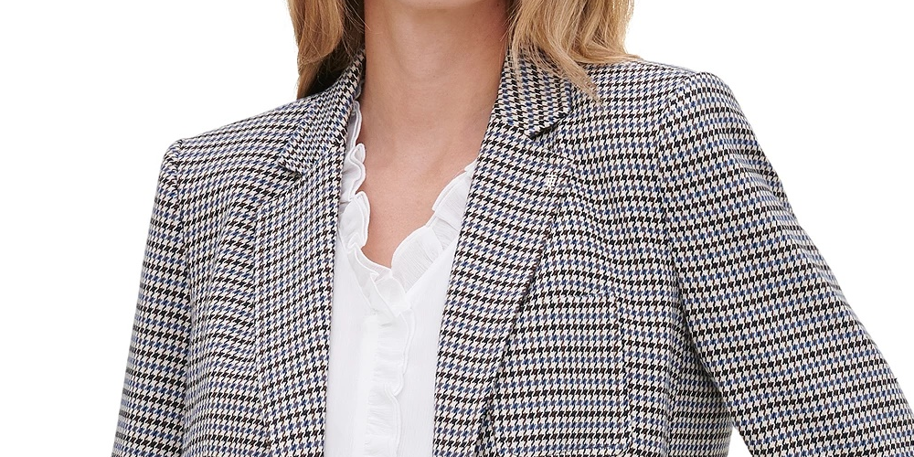 Tommy Hilfiger Women's Two Button Houndstooth Blazer Grey Size 0