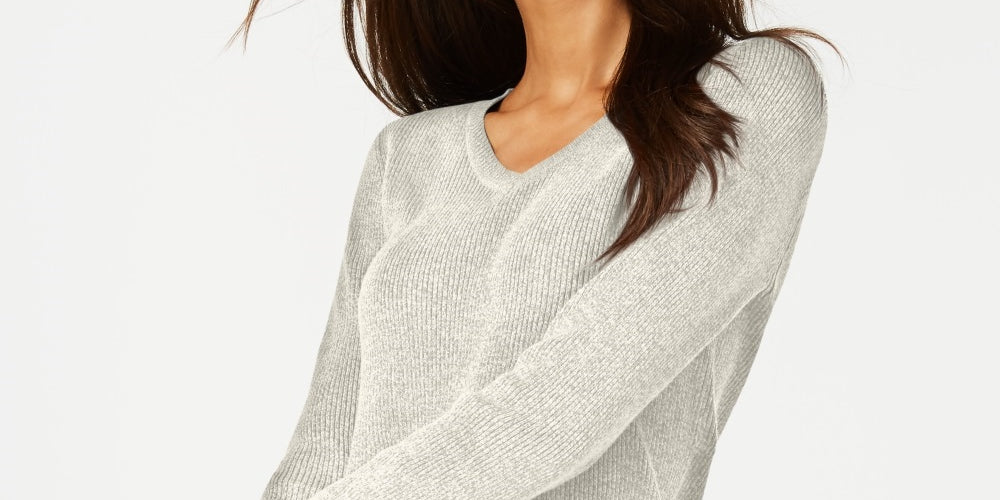 Karen Scott Women's Ribbed V Neck Sweater Beige Size X-Small