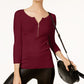 INC International Concepts Women's Zip Henley Wine PL