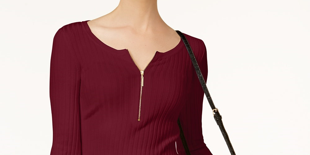 INC International Concepts Women's Zip Henley Wine PL