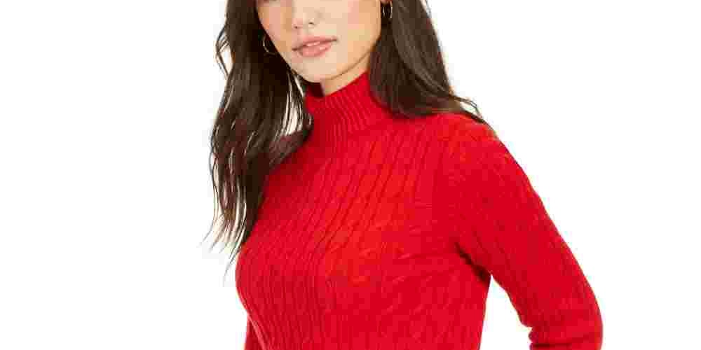Charter Club Women's Ribbed Solid Long Sleeve Turtle Neck Sweater Red Size Petite Medium