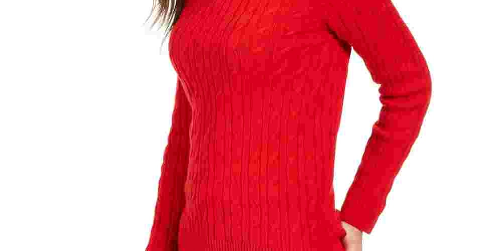 Charter Club Women's Ribbed Solid Long Sleeve Turtle Neck Sweater Red Size Petite Medium