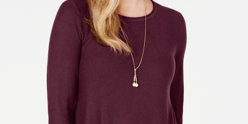 Style & Co Women's Pleated High Low Sweater Red Size Petite Small